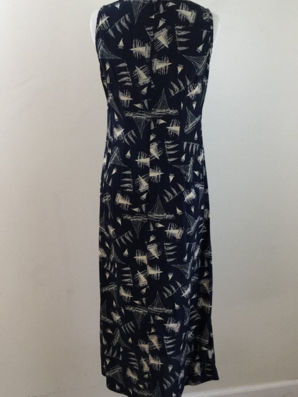 Lauren Ralph Lauren Nautical Navy Sleeveless Silk Maxi Dress 4p - Picture 4 of 5
